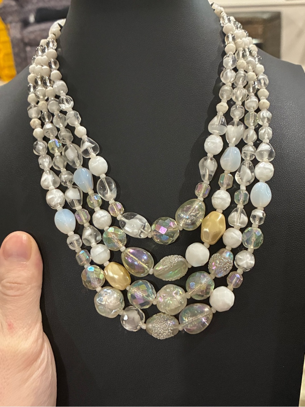 Vintage Western Germany Opalescent & Milk Glass Beaded Necklace